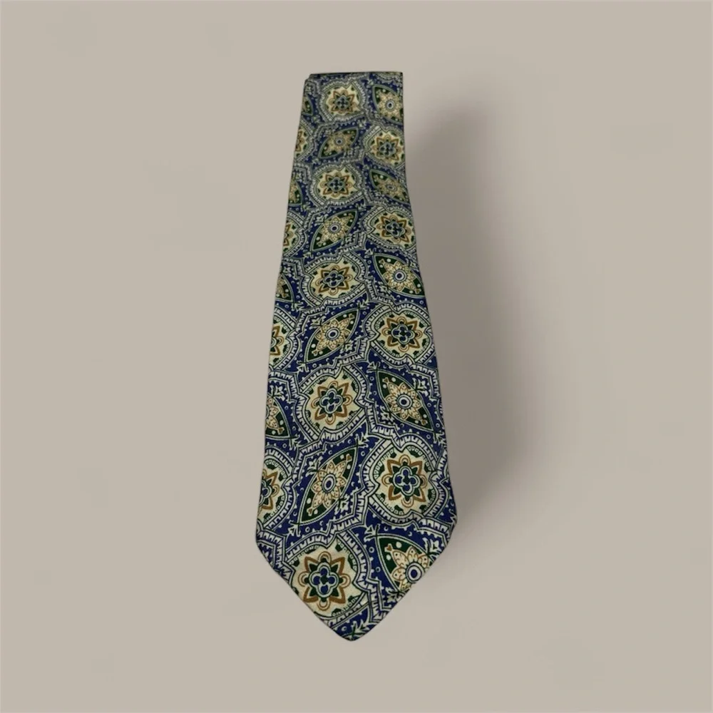 J Crew Vintage 100% Silk Men’s Neck Tie - Blue Green Tan, Beige
